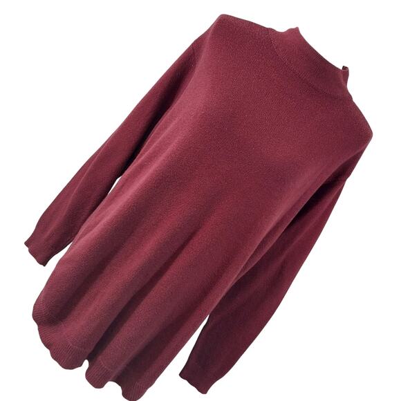 CHICO'S! RICH BURGUNDY RED COTTON BLEND MOCK NECK TUNIC LENGTH SWEATER! SZ M - Picture 9 of 9